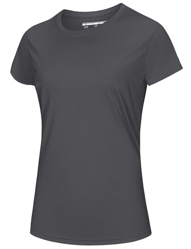 MAGCOMSEN Sport Tshirt Damen Fitness Atmungsaktiv Laufshirt UPF50+ Funktionsshirt Kurzarm Locker für Fitness, Yoga, Laufen Dunkelgrau L von MAGCOMSEN