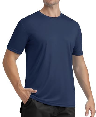 MAGCOMSEN Outdoor Shirt Herren Leicht Sommer Wandershirt UV Schutzkleidung Herren Atmungsaktiv Basic Kurzarm T-Shirt Rashguard Bade Laufshirts für Sport Dunkelblau 2XL von MAGCOMSEN