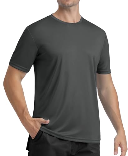 MAGCOMSEN Outdoor Shirt Herren Leicht Sommer Wandershirt UV Schutzkleidung Herren Atmungsaktiv Basic Kurzarm T-Shirt Rashguard Bade Laufshirts für Sport Dunkelgrau L von MAGCOMSEN