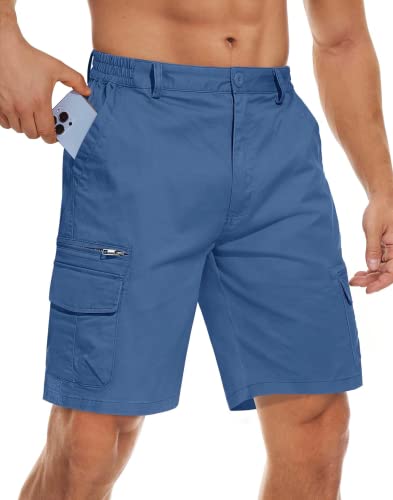 MAGCOMSEN Outdoor Shorts Herren Sommer Cargoshorts Atmungsaktive Vintage Bermuda mit Gummibund Herren Kurze Wanderhose Bequeme Arbeit Capri Hose Grau Blau 36 von MAGCOMSEN