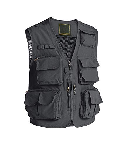 MAGCOMSEN Outdoor Weste Herren Leicht Freizeit Weste Regular Fit Funktionsweste Herren Safari Weste Frühling Sommer Ärmellos Weste für Jagd Wandern Grau M von MAGCOMSEN