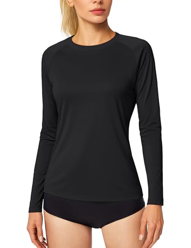 MAGCOMSEN Langarmshirt Damen UV Schutz Longsleeve Shirt Funktionsshirt Outdoor Surfen Atmungsaktiv Leicht Schwarz XS von MAGCOMSEN