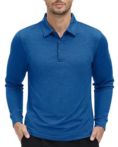 MAGCOMSEN Polo Funktionsshirt Herren Langarm Athletic Polohemd Quick Dry Poloshirt Polyester Golf Shirt Stretch Freizeitshirt, Mittelblau XL von MAGCOMSEN