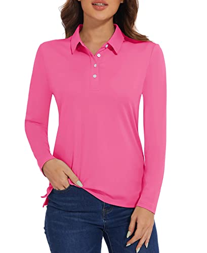 MAGCOMSEN Polo Shirts Damen Funktions Poloshirt Langarm UPF 50+ Laufshirt Langarmshirt Tennis T-Shirt Fitness Trainingsshirt, Rosa L von MAGCOMSEN