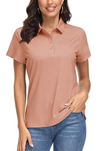 MAGCOMSEN Poloshirt Damen Kurzarm Sport Polo T-Shirt Atmungsaktiv Wandershirt Sommer Schnelltrocknend Funktionsshirt, Aprikose L von MAGCOMSEN