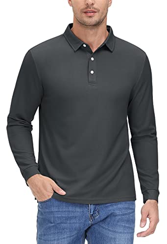 MAGCOMSEN Poloshirt Herren Atmungsaktiv Golf Top Freizeit Lässig Polo Tshirt Outdoor Leicht Sport Shirts, Dunkelgrau, L von MAGCOMSEN