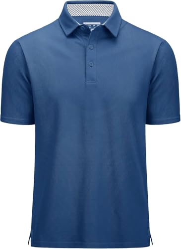 MAGCOMSEN Poloshirt Herren Kurzarm Casual Polo T-Shirt Atmungsaktiv Golf Shirt Einfarbig Knopfleiste Polohemd Graublau, L von MAGCOMSEN