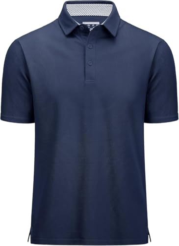 MAGCOMSEN Poloshirt Herren Kurzarm Retro Golf Shirt Atmungsaktive Polohemden mit Kühl-Effekt Business Polo Tshirt Navy, L von MAGCOMSEN