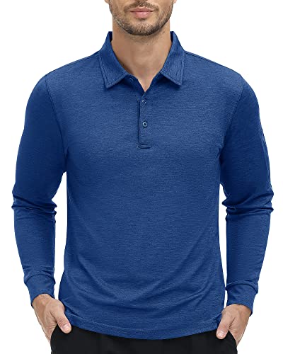 MAGCOMSEN Poloshirt Langarm Herren Polo T-Shirt Outdoor Golf Shirt Basic Polohemd Langärmlig Sportshirt Leicht Laufshirt, Dunkelblau L von MAGCOMSEN