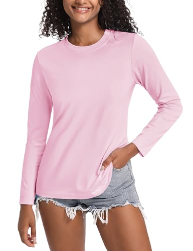 MAGCOMSEN Shirt Langarm Damen T-Shirt Thermo Baumwolle Longsleeve Atmungsaktiver Basic Regular Fit Elegant Lässig Rosa L von MAGCOMSEN