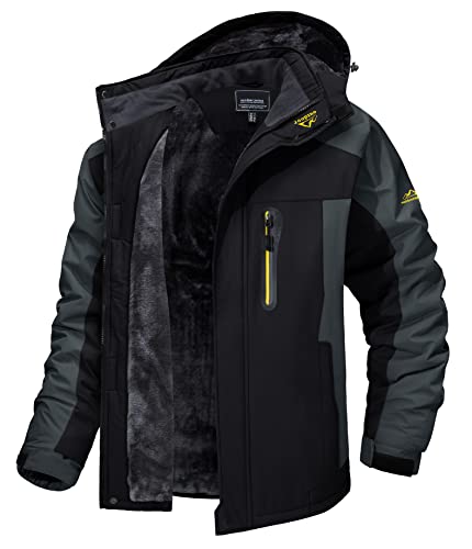MAGCOMSEN Skijacke Herren Warm Fleece Trekking Jacke Winter Berg Jacke Camping Wanderjacke Herren Trekkingjacke Outdoor Kapuzenjacke für Camping Sports Schwarz-Grau S von MAGCOMSEN