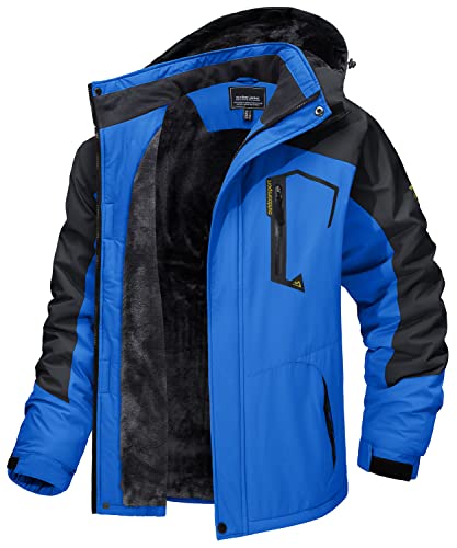 MAGCOMSEN Skijacke Herren Warm Wanderjacke Winter Gefüttert Arbeitsjacke Outdoor Übergangsjacke Atmungsaktiv Windbreaker Warm Schneejacke Wasserdicht Fleecejacke mit Kapuze Blau S von MAGCOMSEN