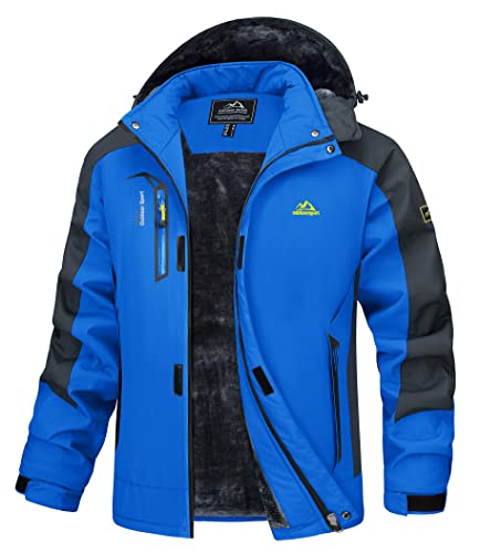 MAGCOMSEN Skijacke Herren Winterjacke Warm Gefüttert Softshelljacke Winter Outdoorjacke Arbeits Regenjacke Softshell Funktionsjacke Wasserdichte Bergjacke mit Kapuze Blau 2XL von MAGCOMSEN