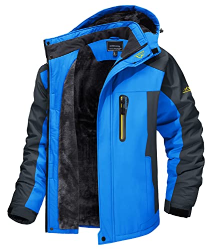 MAGCOMSEN Skijacken Herren Gefüttert Winterjacke Atmungsaktiv Softshelljacke Warme Outdoorjacke Herren Wanderjacke Dicke Windjacke Freizeit Angeljacke mit Stehkragen Blau 3XL von MAGCOMSEN