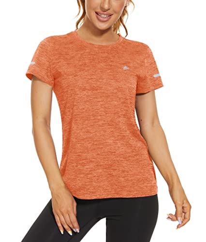 MAGCOMSEN Sommer Shirt Damen Meliert Sport T-Shirts Gym Yoga Funktionsshirts mit Crewneck Frauen Schnelltrocknend Jogging Kurzarm Wandern Camping Outdoorshirt Orange M von MAGCOMSEN