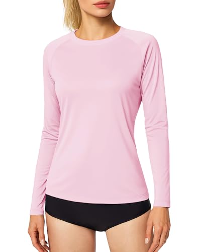 MAGCOMSEN Sport Shirts für Damen UV T-Shirt Funktionsshirt Langarmshirt Wandershirt Longsleeve Fitness Leicht Pink S von MAGCOMSEN