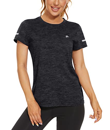 MAGCOMSEN Sommershirts Damen Leicht Sport Shirt Schnell Trockend Wandershirts Frauen Stretch Funktionsshirts Atmungsaktiv Lässig Freizeit T-Shirts Schwarz L von MAGCOMSEN