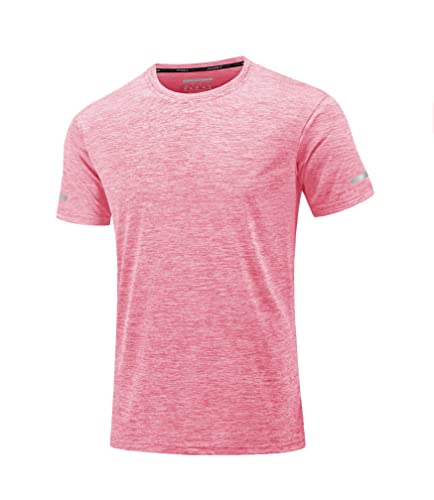 MAGCOMSEN Sommershirts Herren Meliert Sport Shirt Leicht Wandershirts Schnell Trockend Joggingshirts Männer Stretch Funktionsshirts Atmungsaktiv Lässig Freizeit T-Shirts Rosa 3XL von MAGCOMSEN