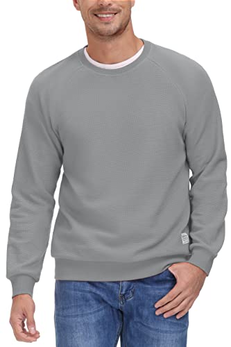 MAGCOMSEN Sportshirt Herren Langarm Tshirt Basic Frühling Sweatshirt mit Rundhals Ausschnitt Herren Atmungsaktiv Sportlich Freizeitshirts Waffle Stretch Trainingsshirt Hellgrau 3XL von MAGCOMSEN