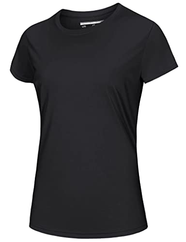 MAGCOMSEN Sportshirts Damen Kurzarm UV Shirt Sonnenschutz Quick Dry Top Shirt Damen UPF 50+ Funktionsshirt Outdoor Laufshirt Regular Fit Trainingsshirt Schwarz 2XL von MAGCOMSEN