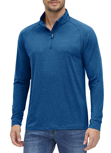 MAGCOMSEN Sportshirts Herren UV UPF 50+ Wandershirt Quick Dry Lauf Shirts mit 1/4 Zip Shirt Sommer Funktions T-Shirt, Mittelblau, XL von MAGCOMSEN