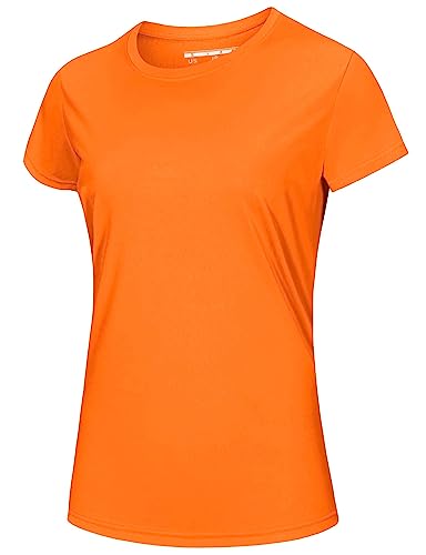 MAGCOMSEN Surf T-Shirt Damen Atmungsaktiv Badeshirts Outdoor Sommer Funktionsshirts Damen Leicht Kurzarm Trainingsshirt Lässig Freizeitshirt Quick Dry Rund Shirt Orange L von MAGCOMSEN