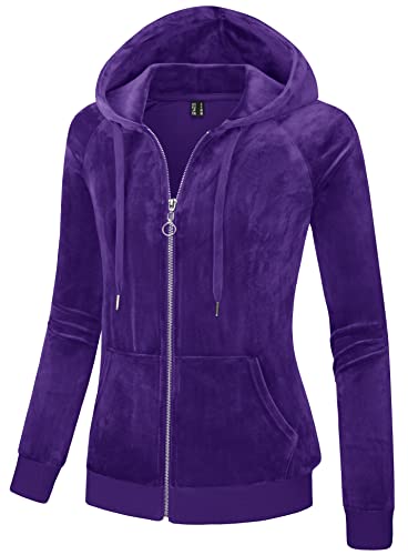 MAGCOMSEN Sweatjacke Damen Fleece Jogging Jacke Hoodie Velour Outdoor Kapuzenjacke Damen Basic Sport Mantel Laufen Shirt Tops mit Reißverschlusstaschen Violett XL von MAGCOMSEN