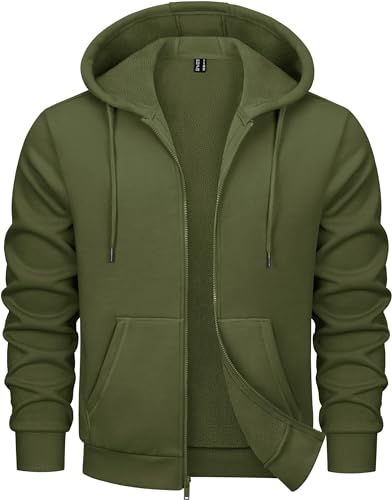 MAGCOMSEN Sweatjacke Herren Fleecejacke mit Kapuze Pullover Baumwolle Zipper Sweatshirt Jogging Sportswear Hoody College Jacke, Armeegrün L von MAGCOMSEN