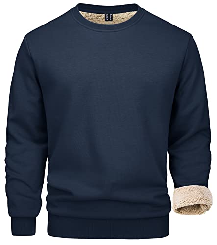 MAGCOMSEN Sweatshirt Herren Fleece Pullover Gefüttert Sport Pulli Winter Langarm Shirt ohne Kapuze für Männer Dunkelblau 3XL von MAGCOMSEN