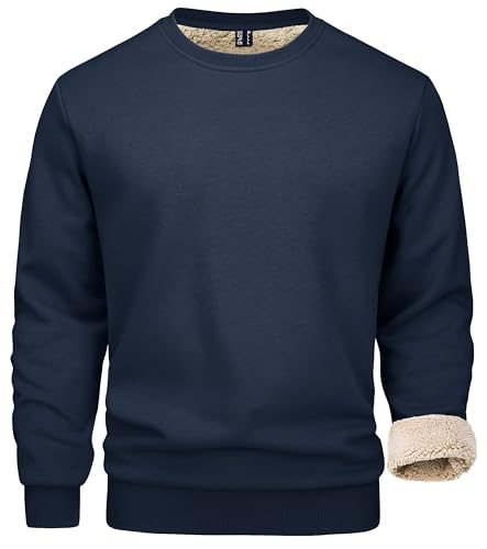 MAGCOMSEN Sweatshirt Herren Fleece Pullover Gefüttert Sport Pulli Winter Langarm Shirt ohne Kapuze für Männer Dunkelblau XL von MAGCOMSEN