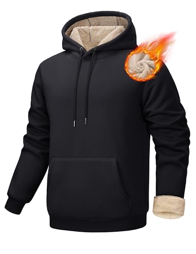 MAGCOMSEN Sweatshirt Herren Pullover Winter Hoodie Freizeit Fleecepullover Sherpa Kapuzenpulli Langarm Arbeitspullover mit Kapuze Schwarz XXL von MAGCOMSEN
