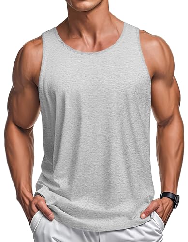 MAGCOMSEN Tank Top Herren Atmungsaktiv Muskel Shirt Stretch Ärmellose T-Shirt Baumwolle Achselshirts für Lässige, Beige, L von MAGCOMSEN