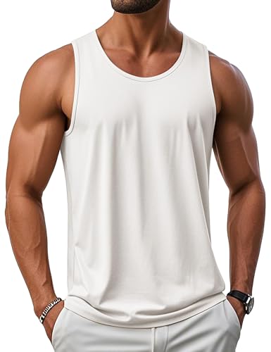 MAGCOMSEN Tanktop Herren Sommer Ärmellos Muskel Laufshirts Ausbildung Schnelltrocknend Fitnessstudio Aktive Kleidung Weiß 2XL von MAGCOMSEN