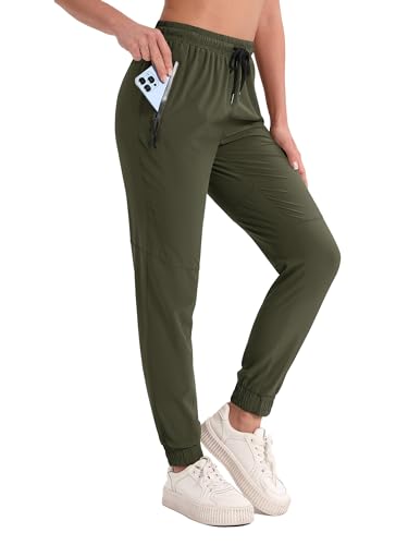 MAGCOMSEN Trainingshose Damen Lang Frühling Fitnesshose Atmungsaktiv Sportanzug Frauen Bequem Freizeithose Schnelltrocknend Sportswear mit Reißverschlusstaschen Armeegrün 2XL von MAGCOMSEN