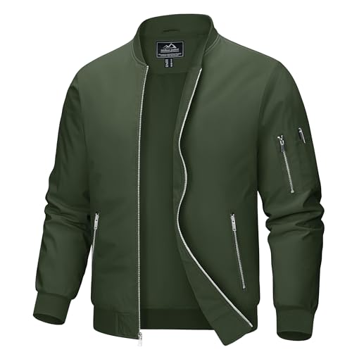 MAGCOMSEN Leichte Sommerjacke Herren Blouson Jacke Frühling Sommer Dünne Bomberjacke Sport und Freizeitjacke Bomberjacke, Armeegrün 2XL von MAGCOMSEN