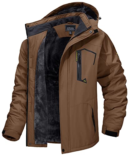 MAGCOMSEN Übergangsjacke Herren Gefüttert Winterjacke Parka Windbreaker Fleece Ski Jacken Wasserdicht Softshelljacke Warme Regenjacke mit Abnehmbarer Kapuze Kaffeebraun M von MAGCOMSEN