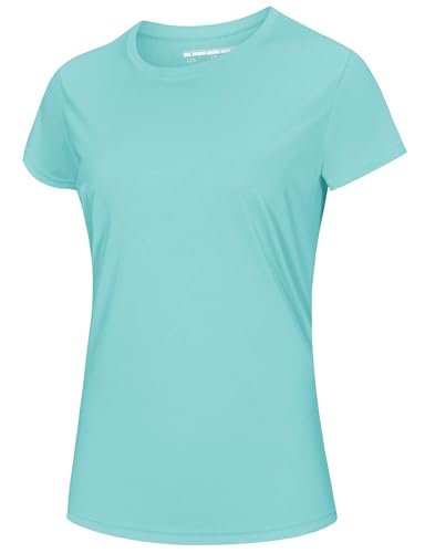 MAGCOMSEN UV Shirt Damen Schnelltrocknend Sportshirt mit UPF 50+ Funktionsshirt Kurzarm Atmungsaktives T-Shirt für Wandern, Laufen, Yoga Seeblau S von MAGCOMSEN