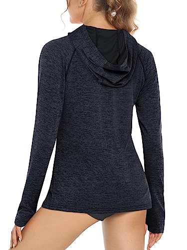 MAGCOMSEN UV Schutz Shirt Damen mit Kapuze Laufshirt Langarm Sommer Sport Kapuzenshirt Leicht Yoga Tshirt Funktionsshirt, Schwarz S von MAGCOMSEN