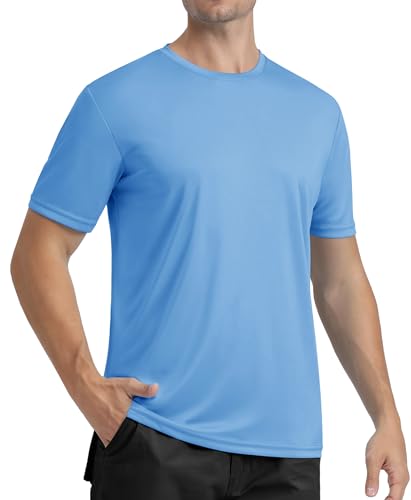 MAGCOMSEN UV Schutz Shirt Herren Schnelltrocknend Kurzarm Shirts Sommer Outdoor Joggingshirts Männer Polyester Fitness T-Shirts Leicht Performance Shirt Blau 2XL von MAGCOMSEN