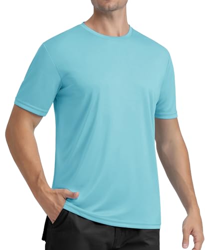 MAGCOMSEN UV Schutz Shirt Herren Schnelltrocknend Kurzarm Shirts Sommer Outdoor Joggingshirts Männer Polyester Fitness T-Shirts Leicht Performance Shirt Seeblau L von MAGCOMSEN