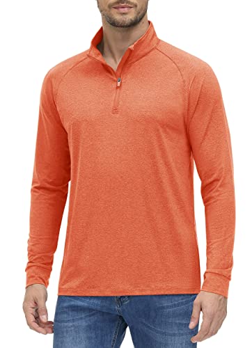 MAGCOMSEN UV Shirt Herren Langarm UPF 50+ Sport Longsleeve Outdoor UV-Schutz Sportshirt Fahrrad Shirts Half Zip Top, Orange, 3XL von MAGCOMSEN