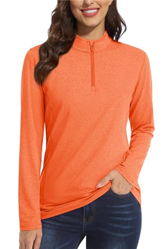 MAGCOMSEN UV Shirts Damen Langarm Sport Tshirt 1/2 Zip Outdoorshirt für Arbeit Trekking Damen Sonnenschutz UPF 50+ Schwimmshirt Atmungsaktiv Quick Dry Oberteile Shirt Orange M von MAGCOMSEN