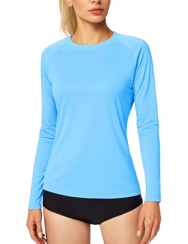 MAGCOMSEN Sport Tshirt Damen Fitness UV T-Shirts Langarm Shirt Sportshirt Funktionsshirt Basic Sommer Outdoor Blau 2XL von MAGCOMSEN