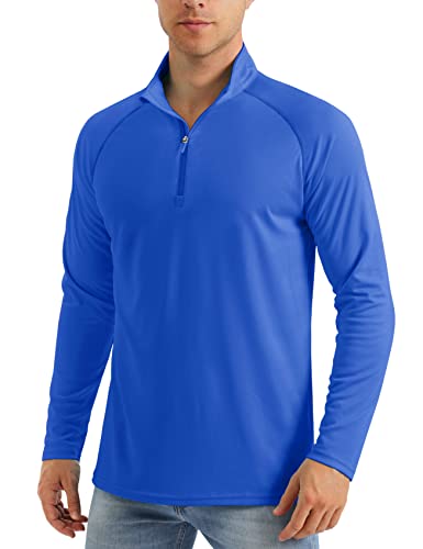 MAGCOMSEN Longsleeve Herren UPF 50+ Schnelltrocknend Sportshirt mit 1/4 Zip Leicht Langarmshirt, Königsblau, L von MAGCOMSEN