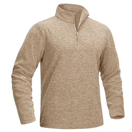 MAGCOMSEN Wandern Fleece Pullover Herren Langarm Funktionsshirt Half Zip Sportshirt Weich Langarmshirt mit Stehkragen, Khaki, L von MAGCOMSEN