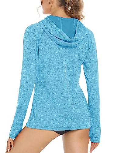 MAGCOMSEN Wandershirt Damen Atmungsaktiv Langarm Shirts Sommer Rash Guard Langarmshirt Athletic Tshirt für Jogging Training, Wasserblau M von MAGCOMSEN