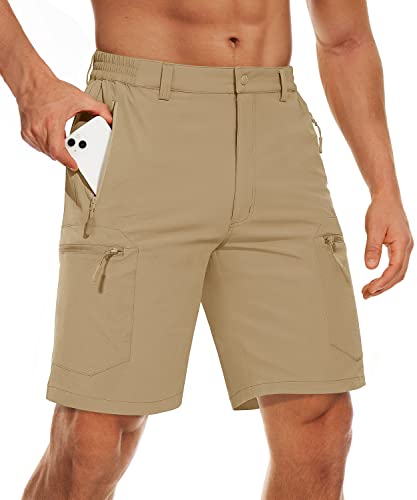 MAGCOMSEN Wandershorts Herren Kurz Hose Outdoor Cargo Shorts Leicht Radhose Schnell Trockend Arbeitsshorts Herren Sommer Bermuda Short Trekking Jagd Hosen mit Stretchbund Khaki 34 von MAGCOMSEN