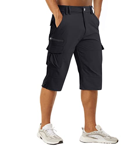 MAGCOMSEN Herren 3/4 Outdoor Hose Leicht Sommer Bermuda Schnell Trockend Cargo Short Herren Stretch Multi Taschen Radhose Wandern Dreiviertel Hosen Schwarz 34 von MAGCOMSEN