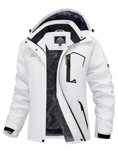 MAGCOMSEN Damen Winterjacke Skijacke Parka Thermojacke Laufjacke Warme Wasserdicht Winddicht mit Fleece Kapuze Weiß XL von MAGCOMSEN
