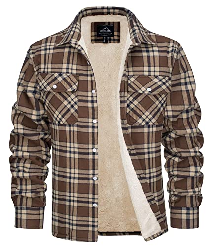 MAGCOMSEN Winterjacke Herren Karierts Hemd Gefüttert Baumwolle Hemdjacke mit Multi Taschen Männer Übergangs Thermohemd Button-Down Plaid Jacke Outdoor Holzfällerhemd Braun M von MAGCOMSEN